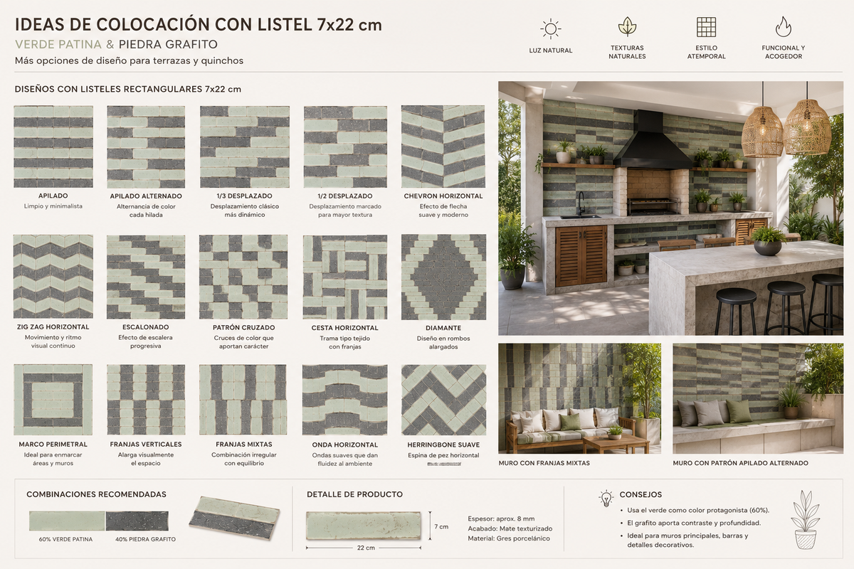 Pack de 5 Enchape Ceramico Vintage Crema (22x7cm c/u)