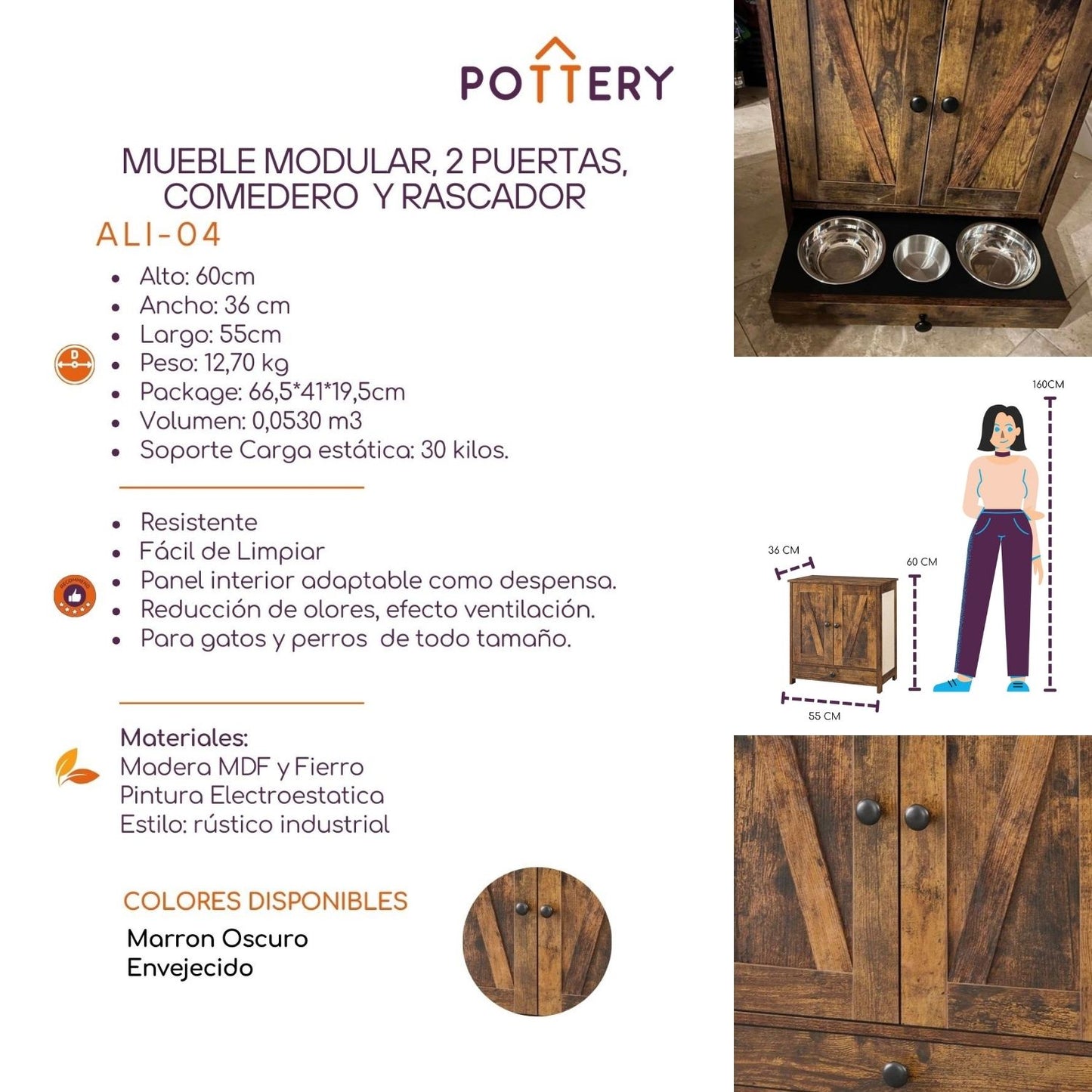 Mueble Modular, 2 Puertas, Comedero  y Rascador - Ali 04