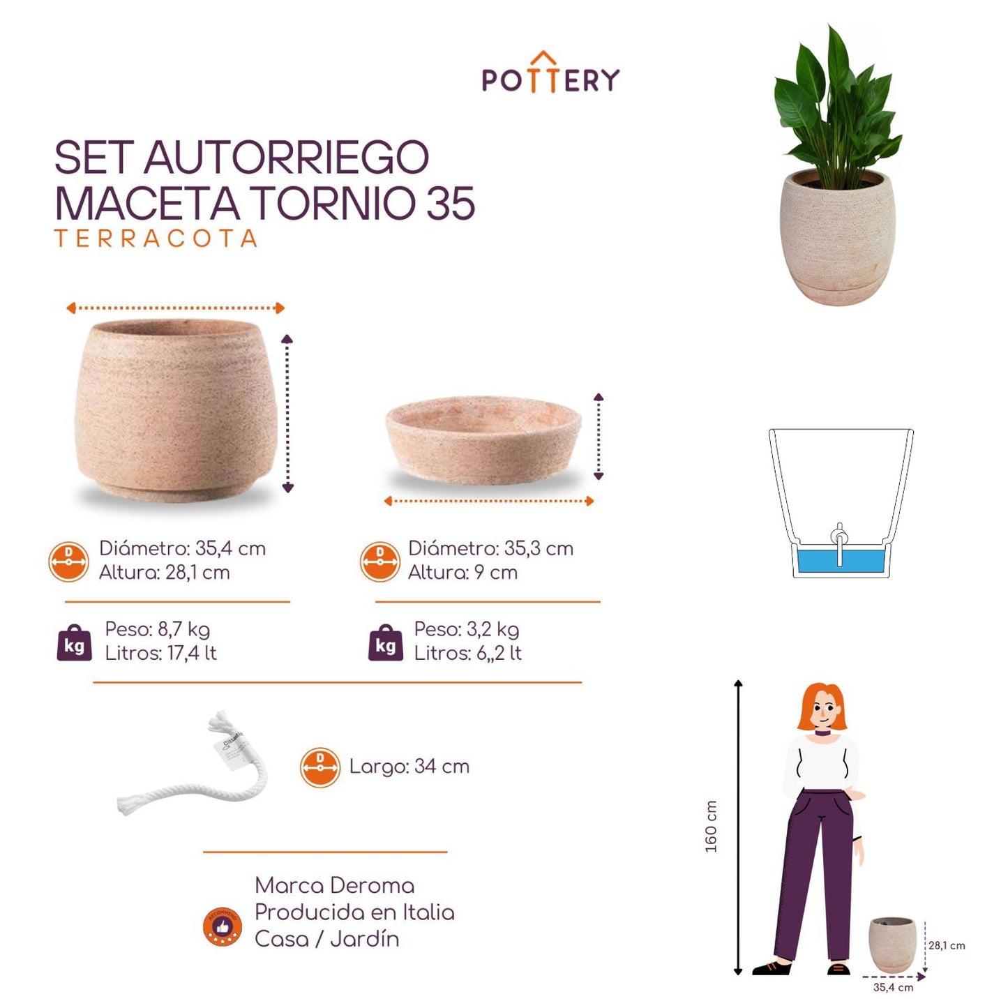 Maceta Autoriego Tornio Terracota
