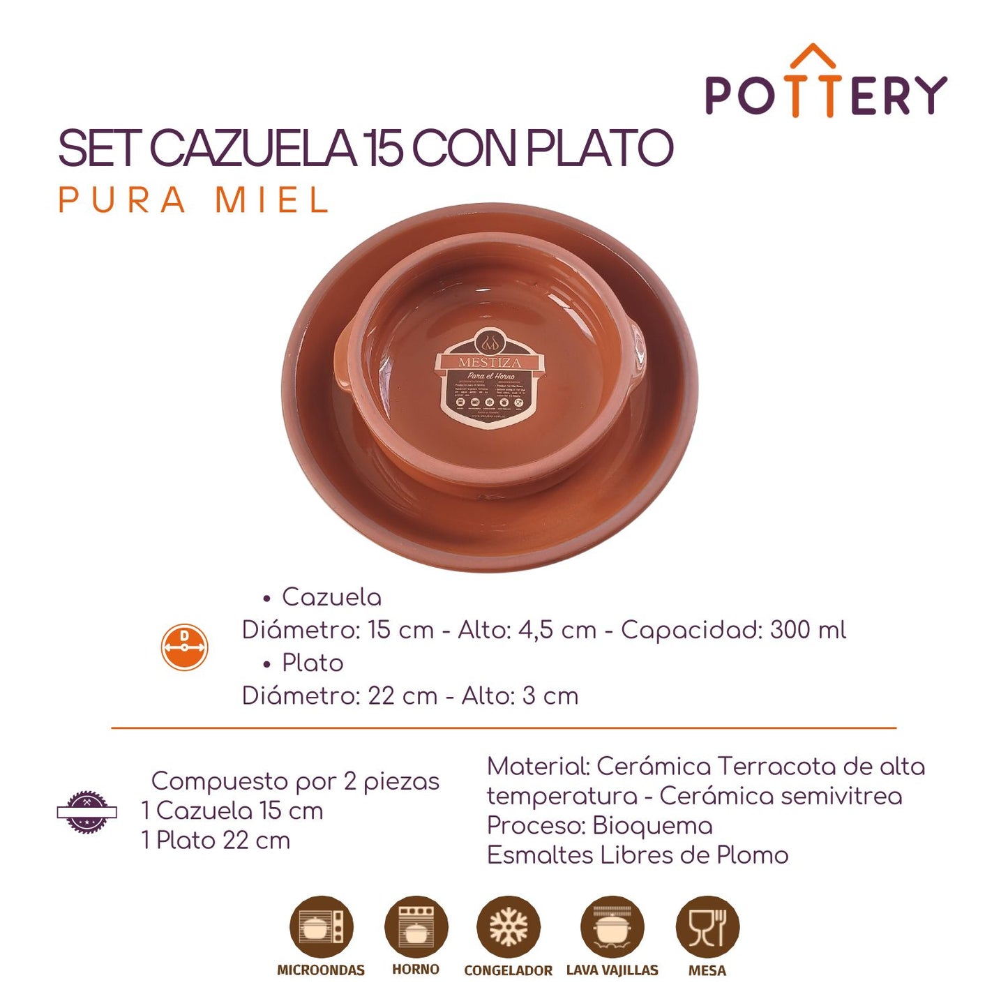 Set Cazuela 15 con Plato Pura Miel