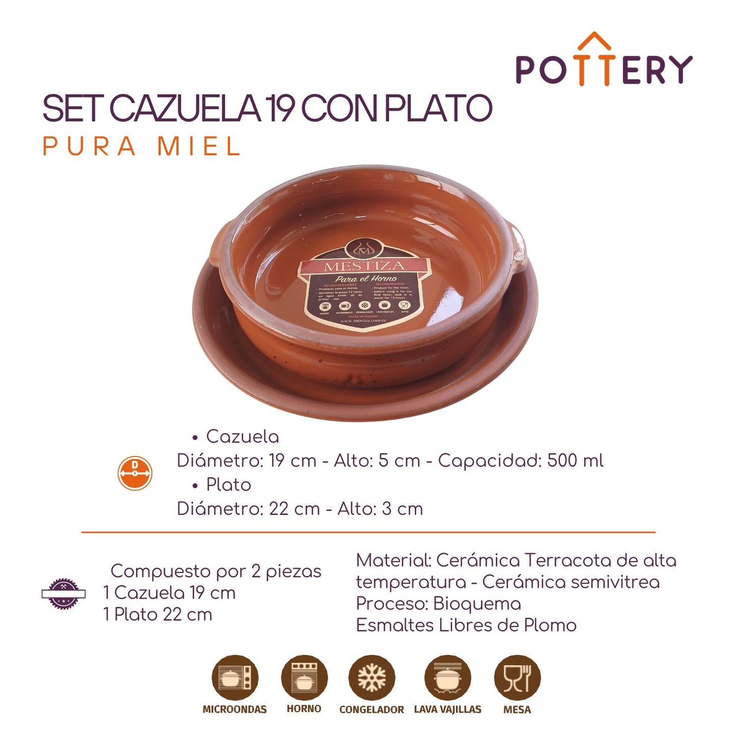 Set Cazuela 19 con Plato Pura Miel