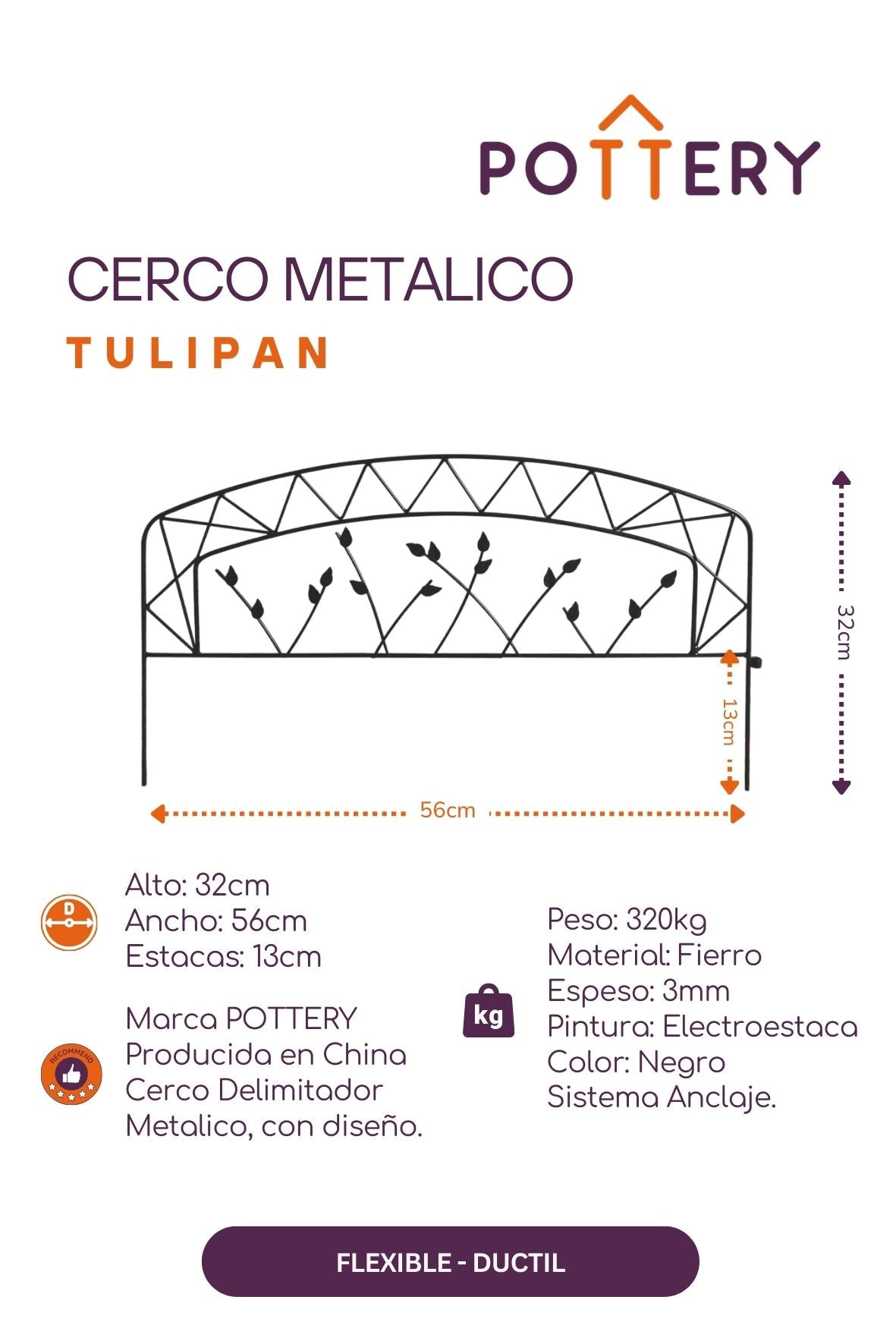 Cerco Metálico Tulipán 56x32cm