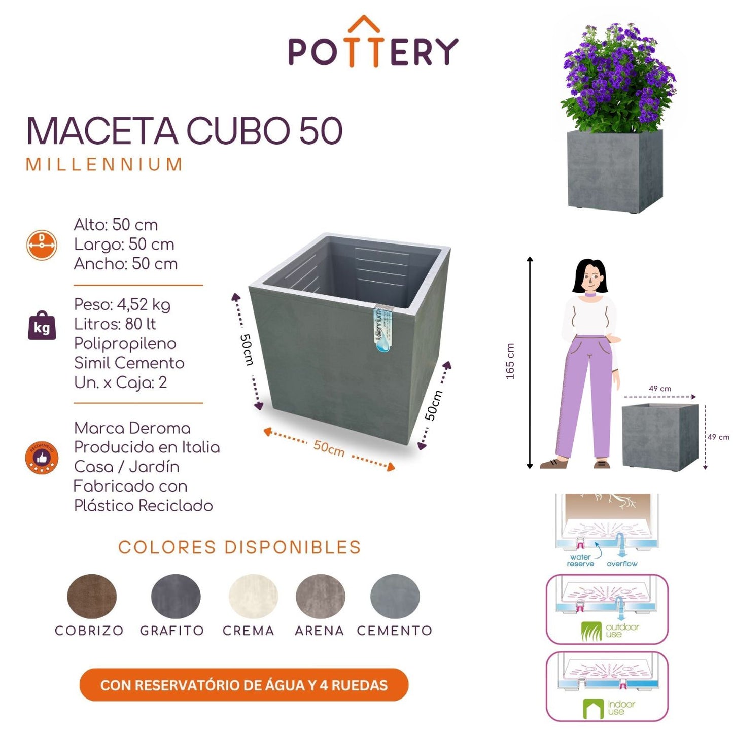 Maceta Cubo Millennium 50