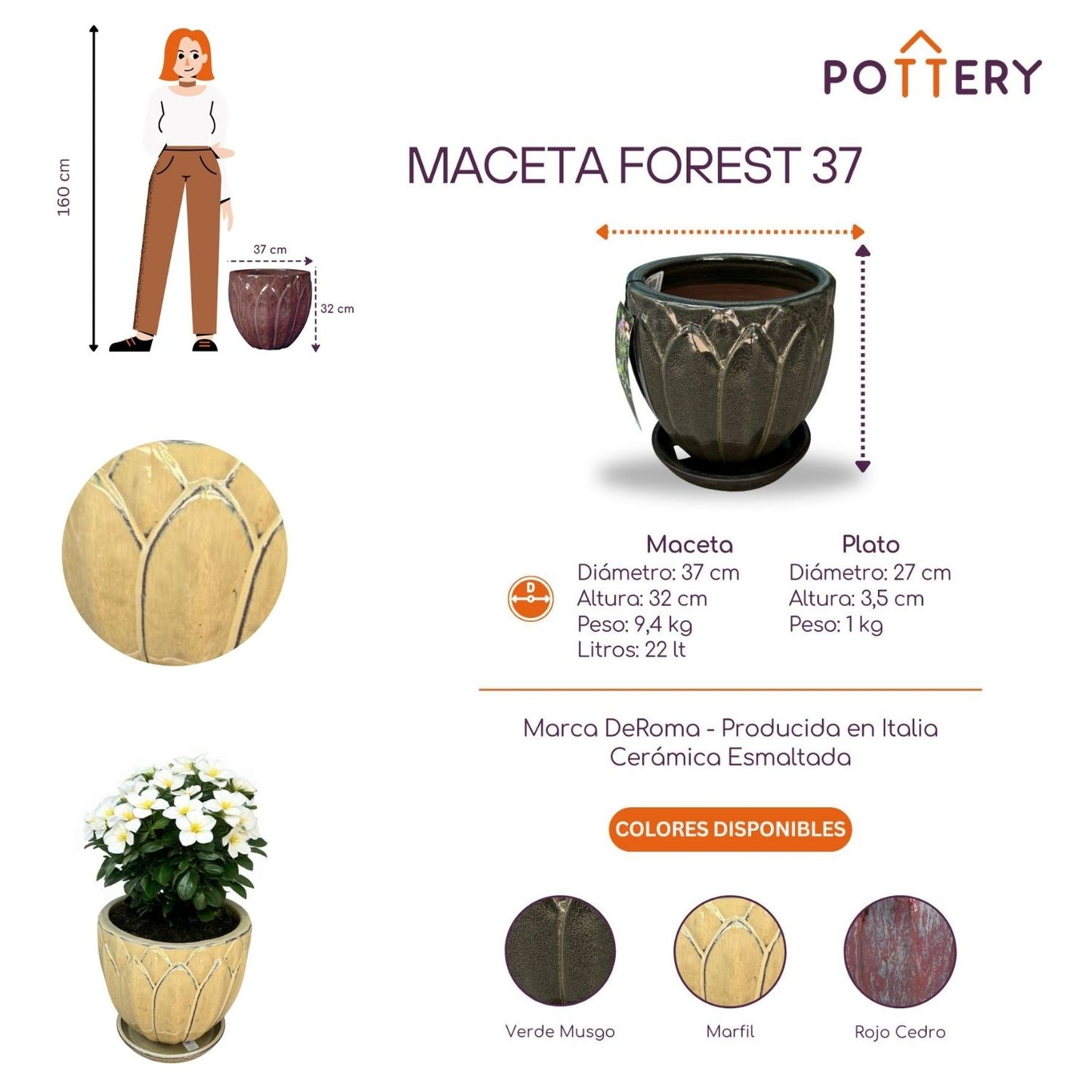 Macetero Forest 37 con Plato