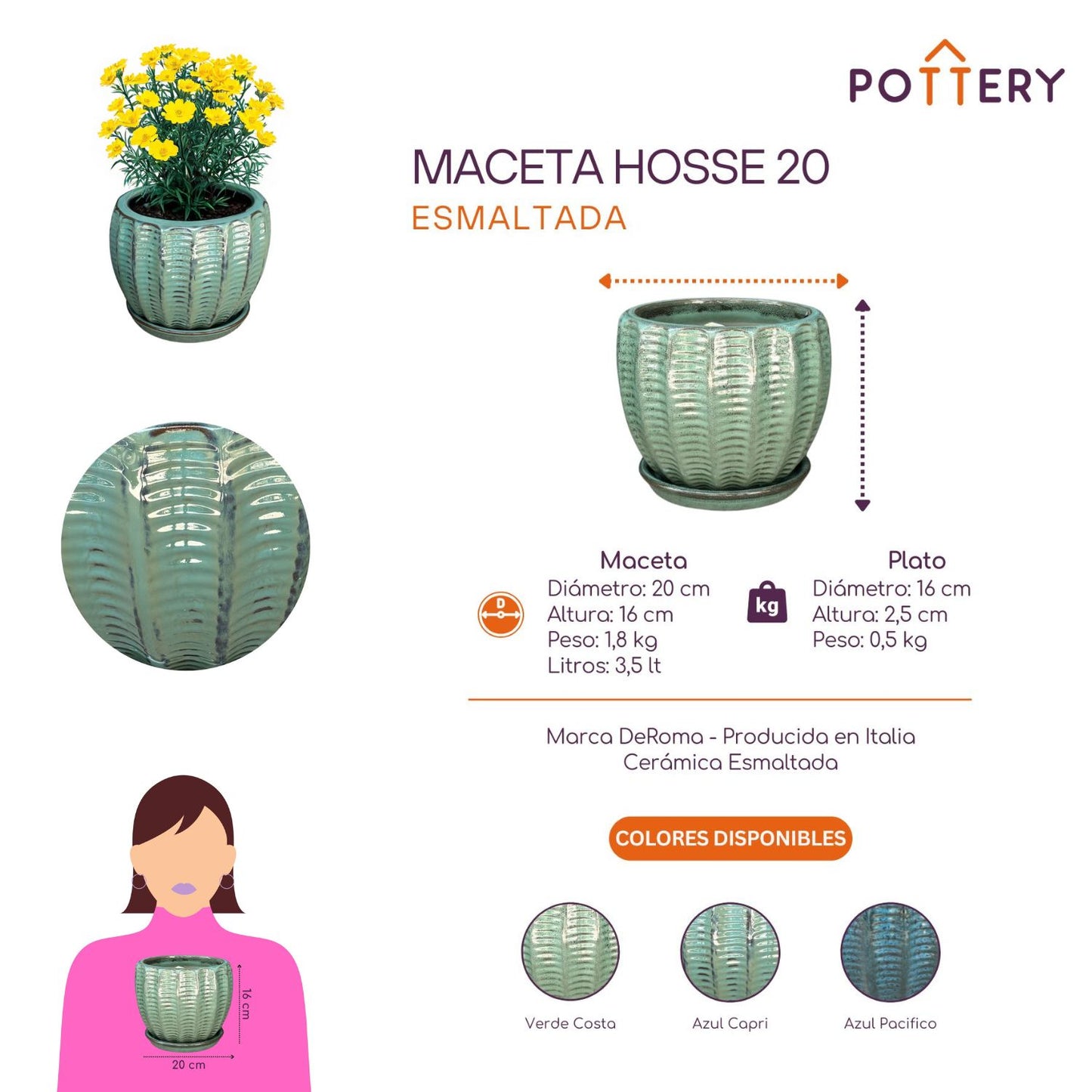 Macetero Hosse 20 con Plato