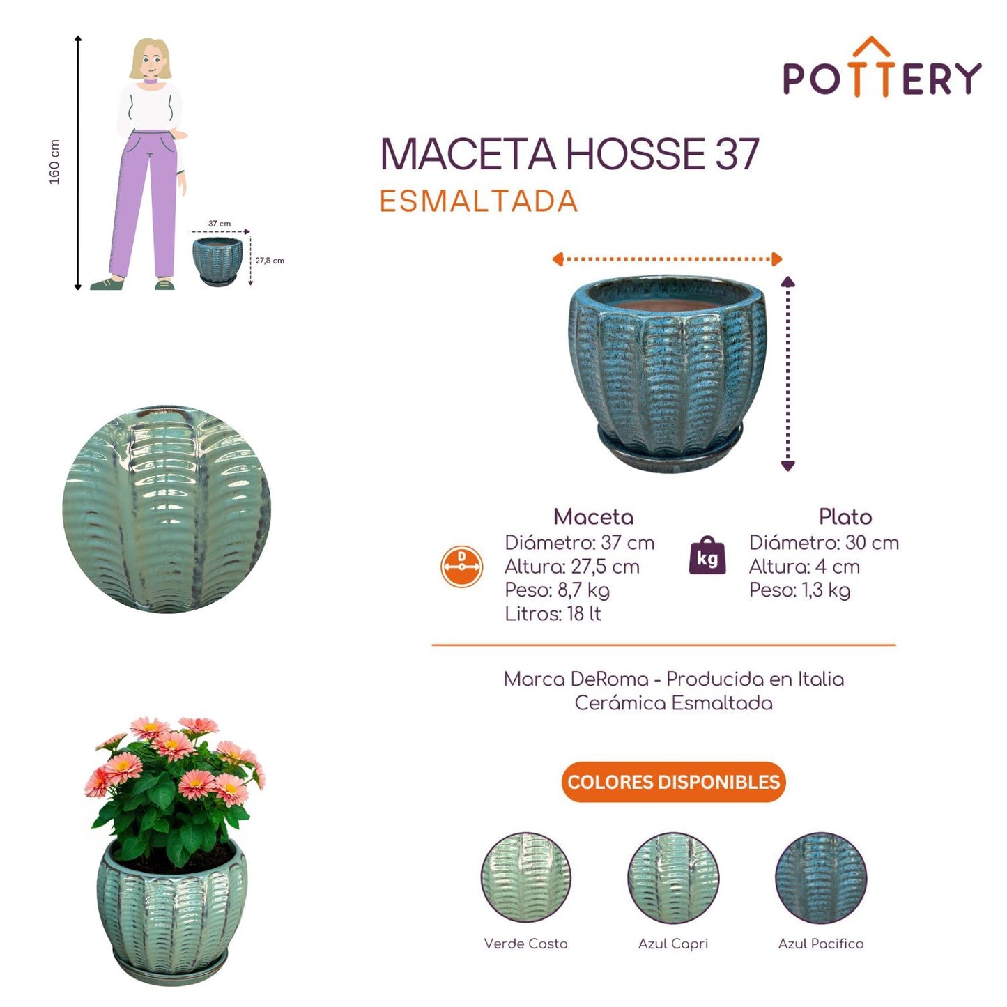 Macetero Hosse 37 con Plato