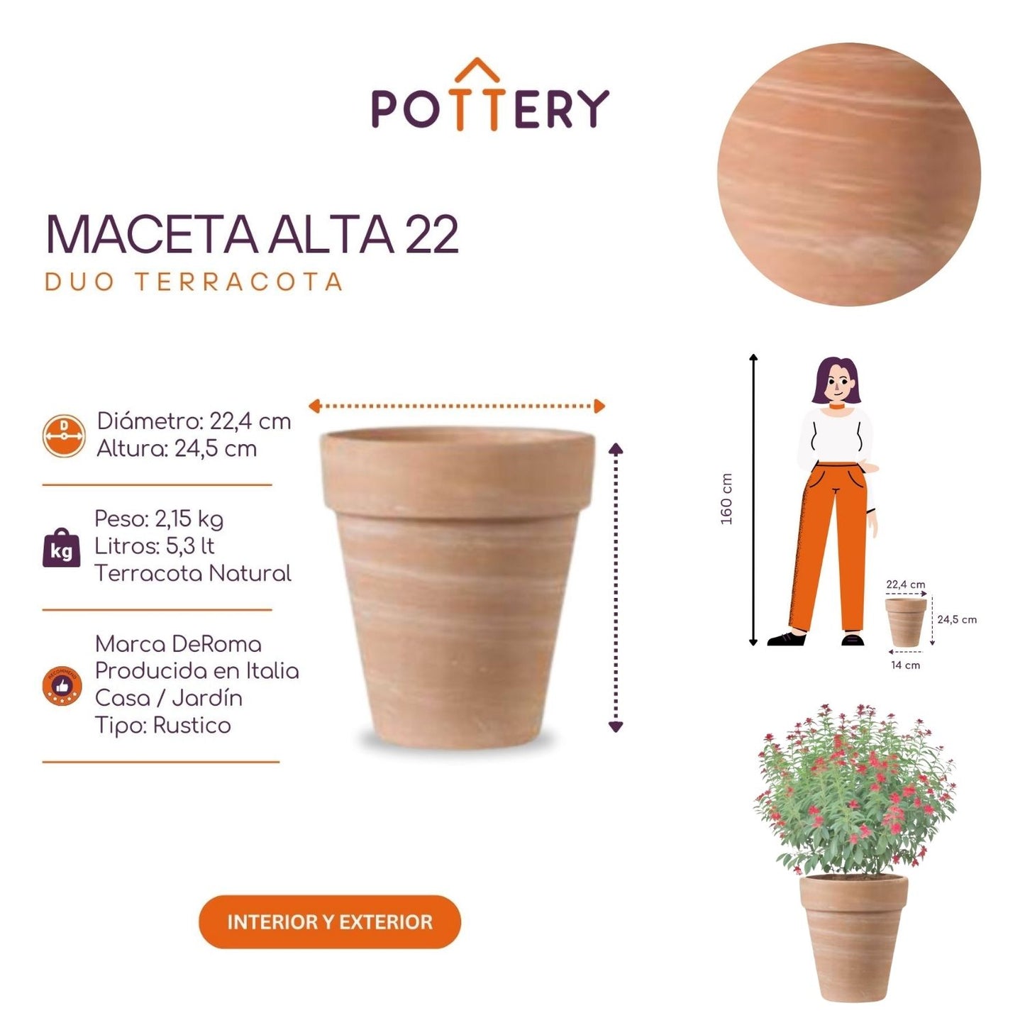 Macetero Alto Duo Terracota 22