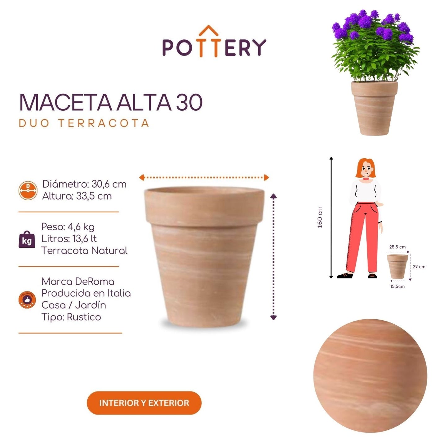 Macetero Alto Duo Terracota 33