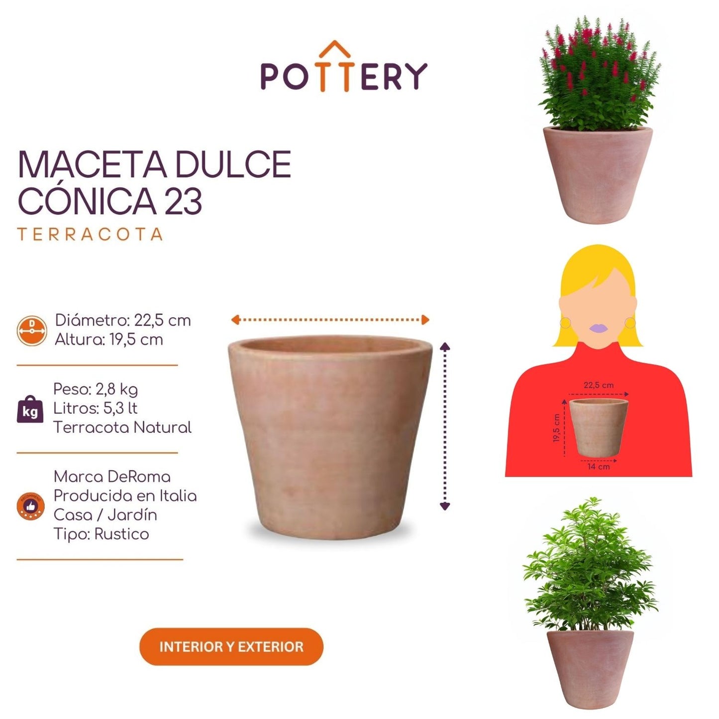 Macetero Dulce Cónico Terracota 23
