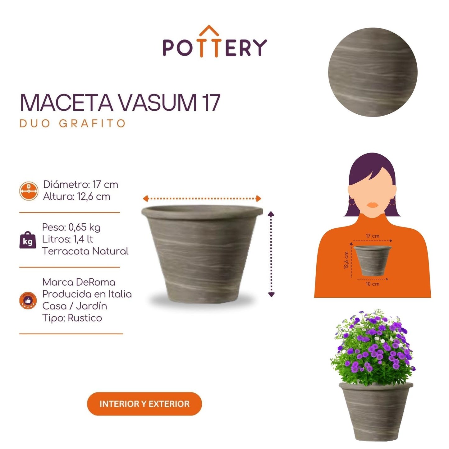Macetero Vasum Duo Grafito 17