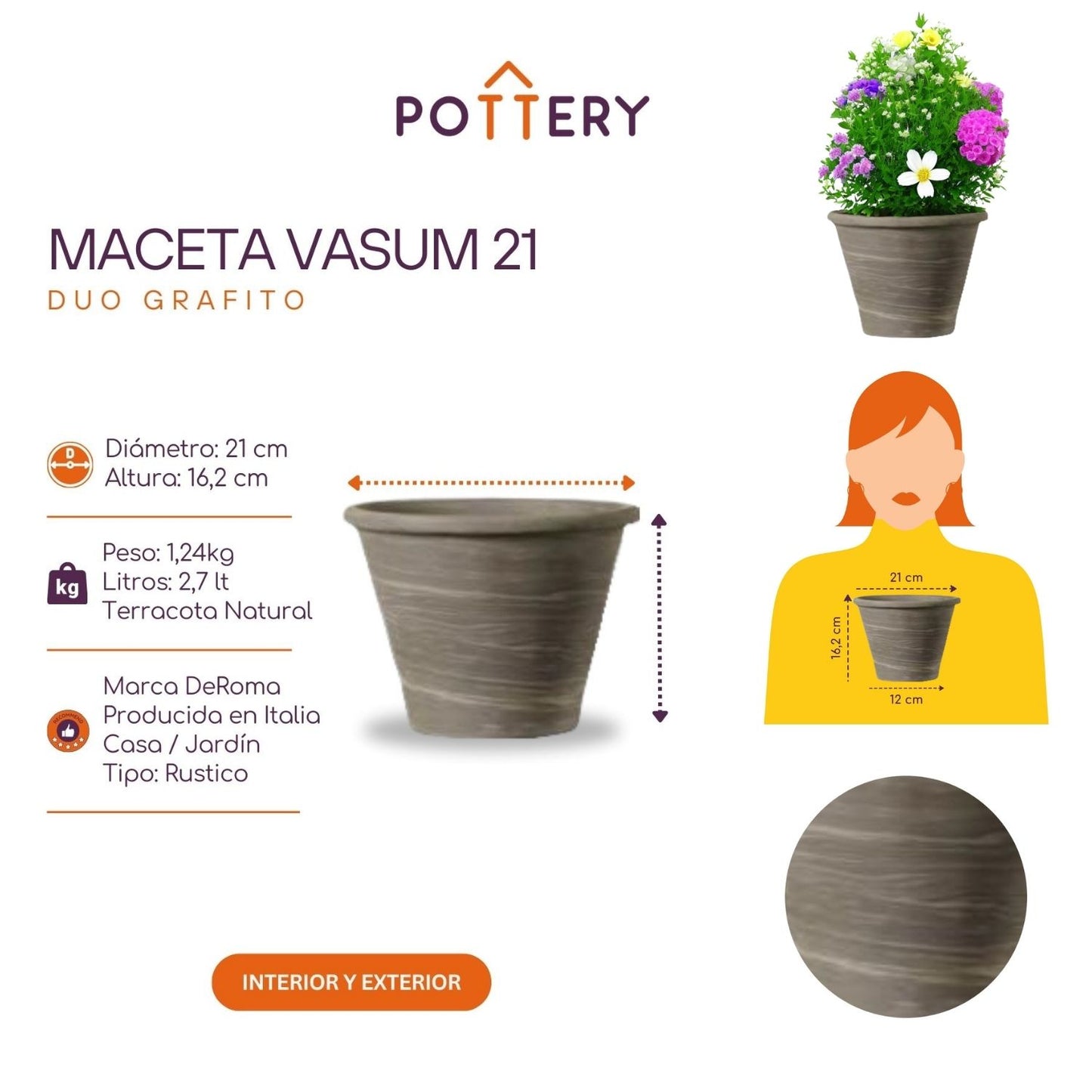 Macetero Vasum Duo Grafito 21
