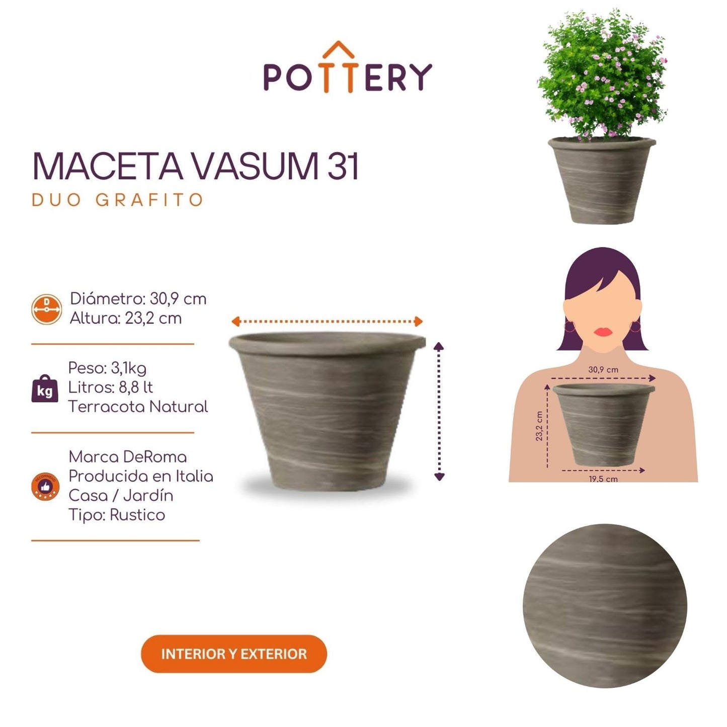 Macetero Vasum Duo Grafito 31
