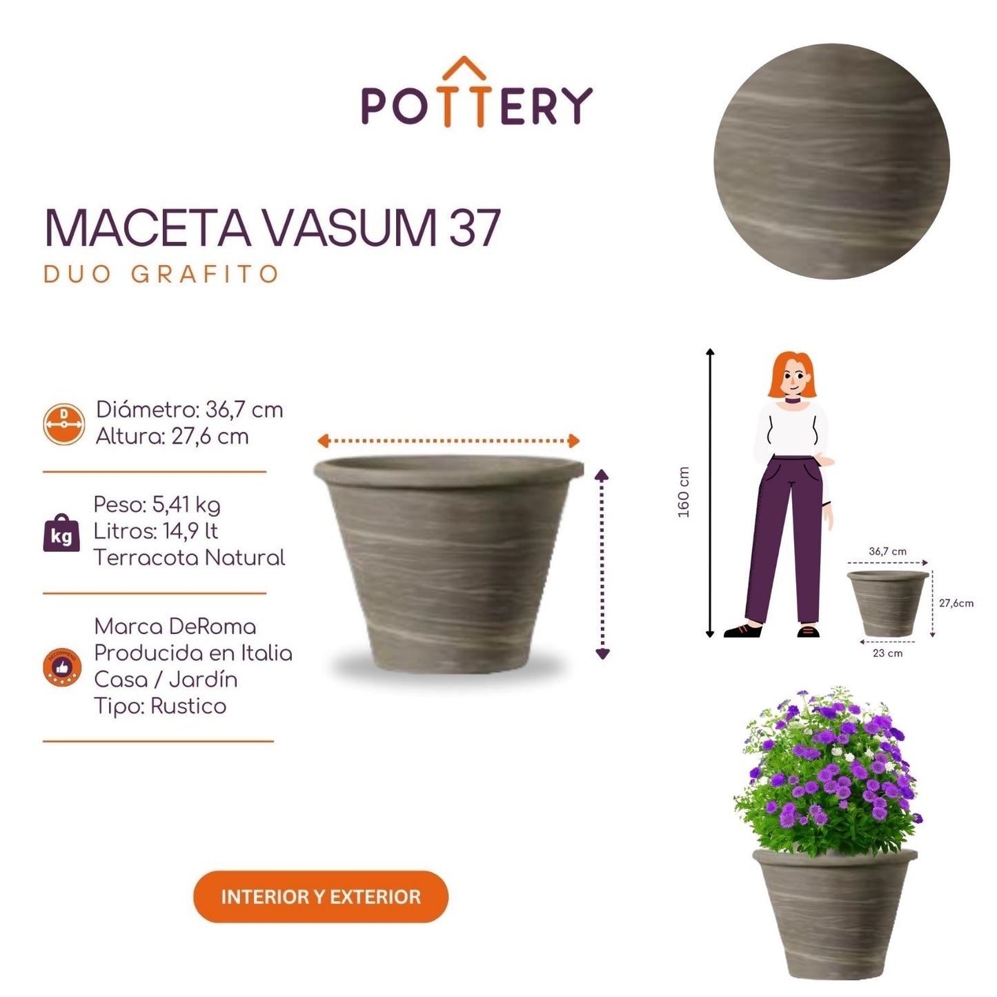 Macetero Vasum Duo Grafito 37