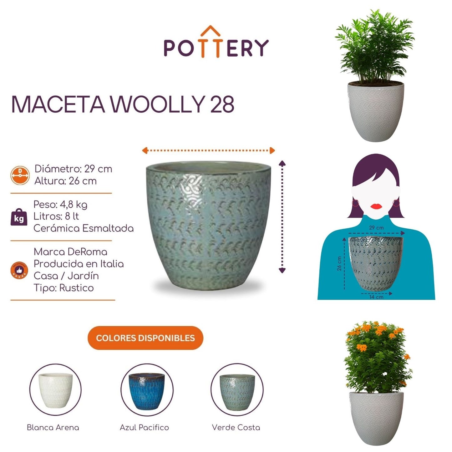 Macetero Woolly 28 Blanco Arena