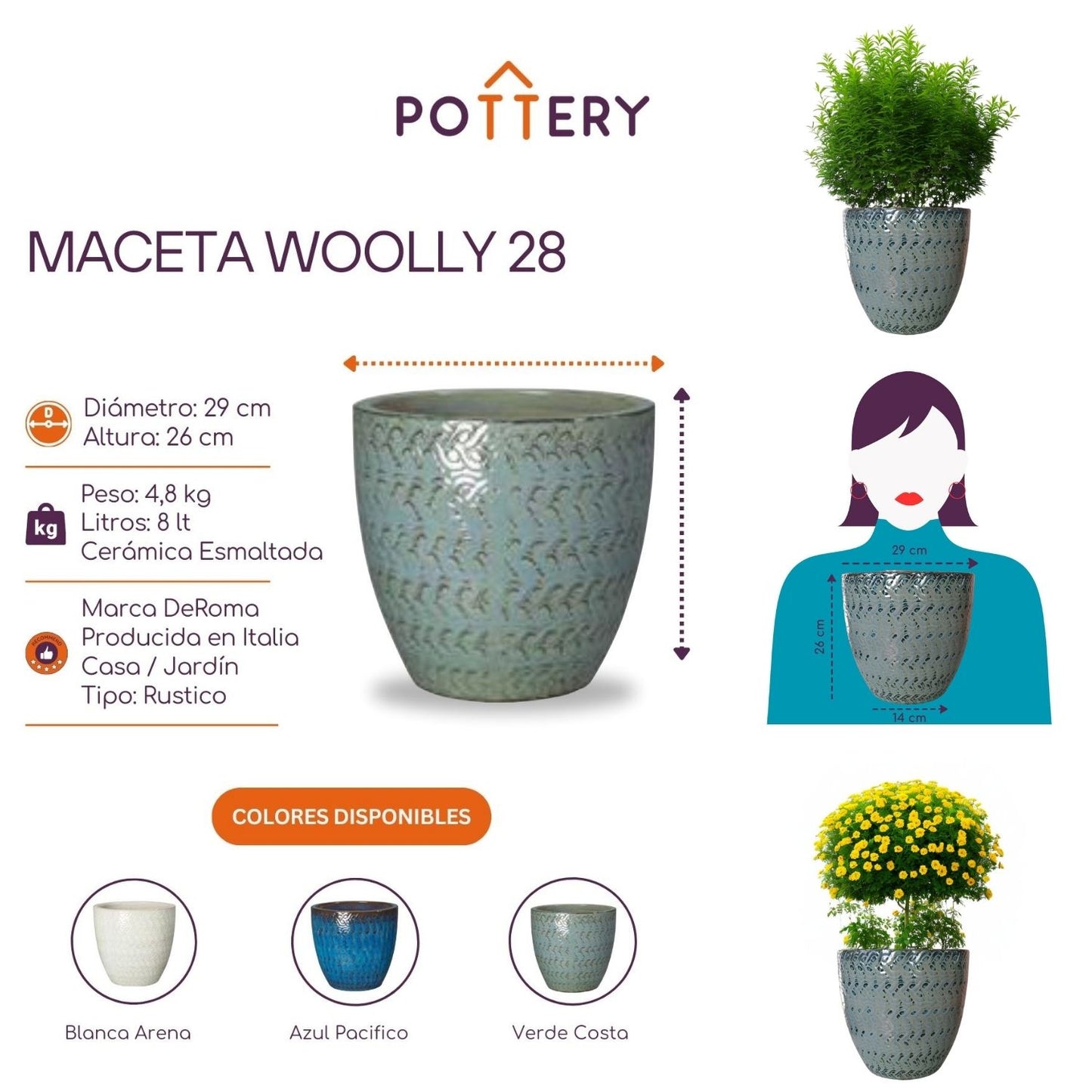 Macetero Woolly 28 Verde Costa
