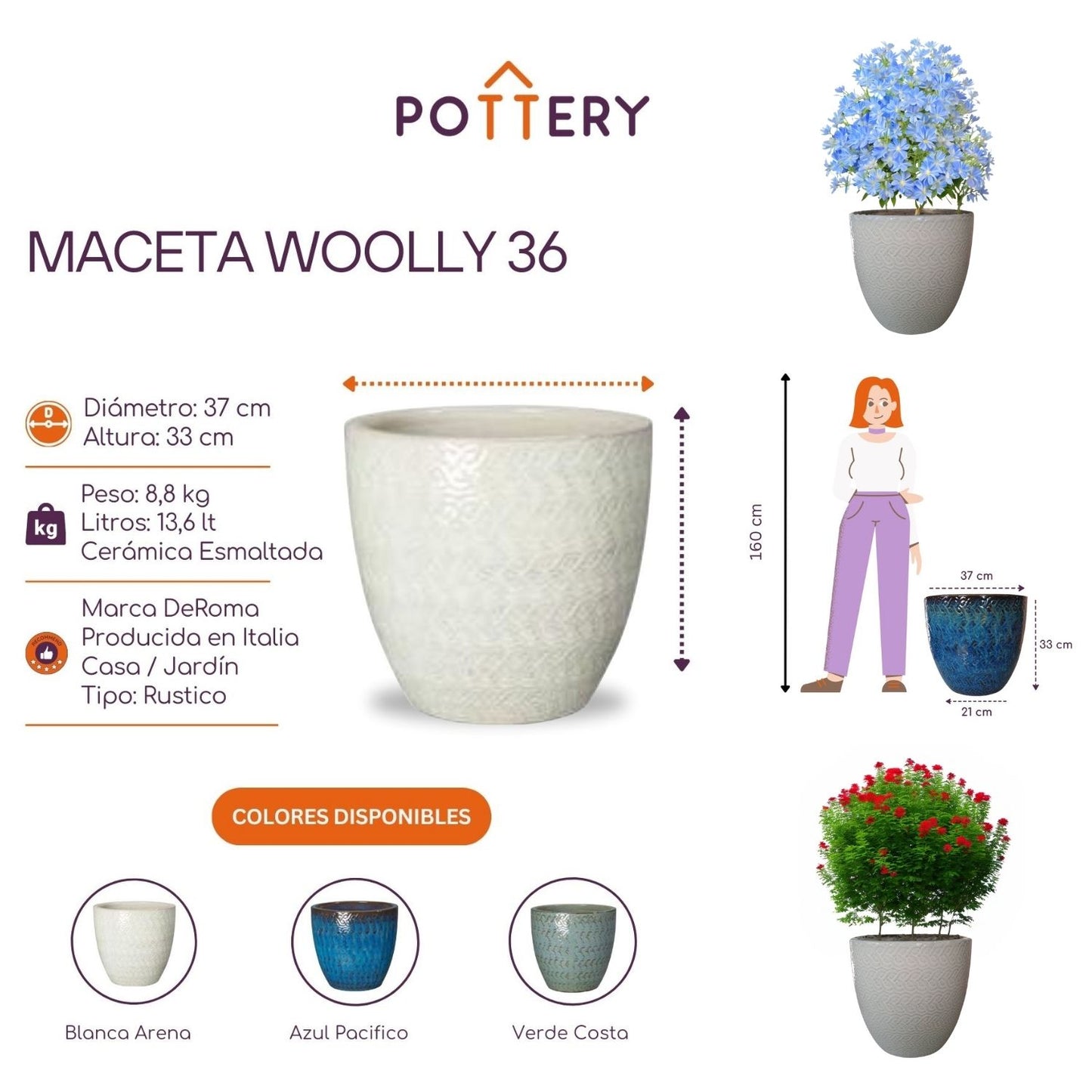 Macetero Woolly 36 Blanco Arena