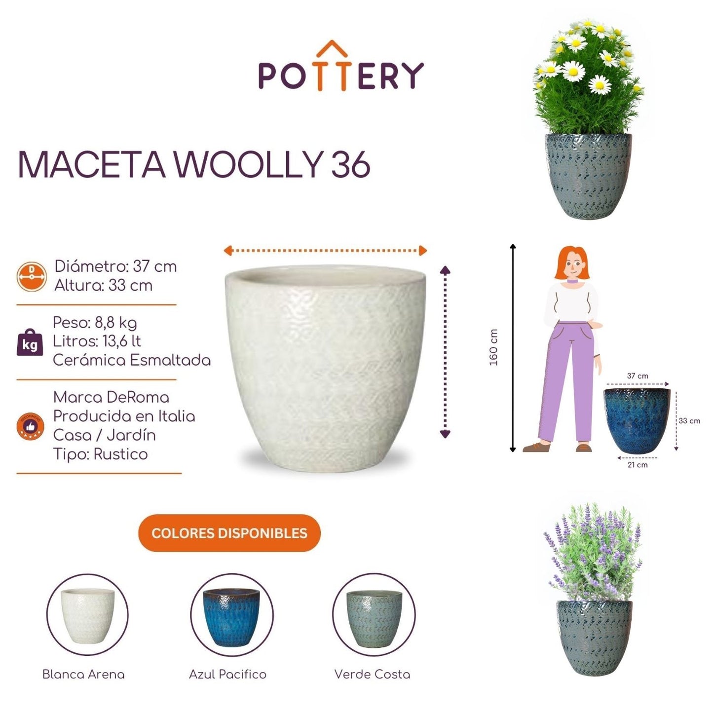 Macetero Woolly 36 Verde Costa
