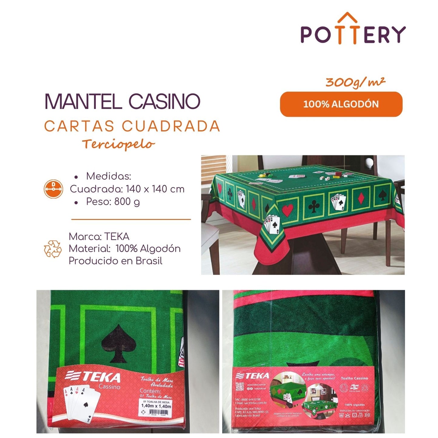 Mantel Terciopelo Cuadrada Casino - 100% Algodón - Teka