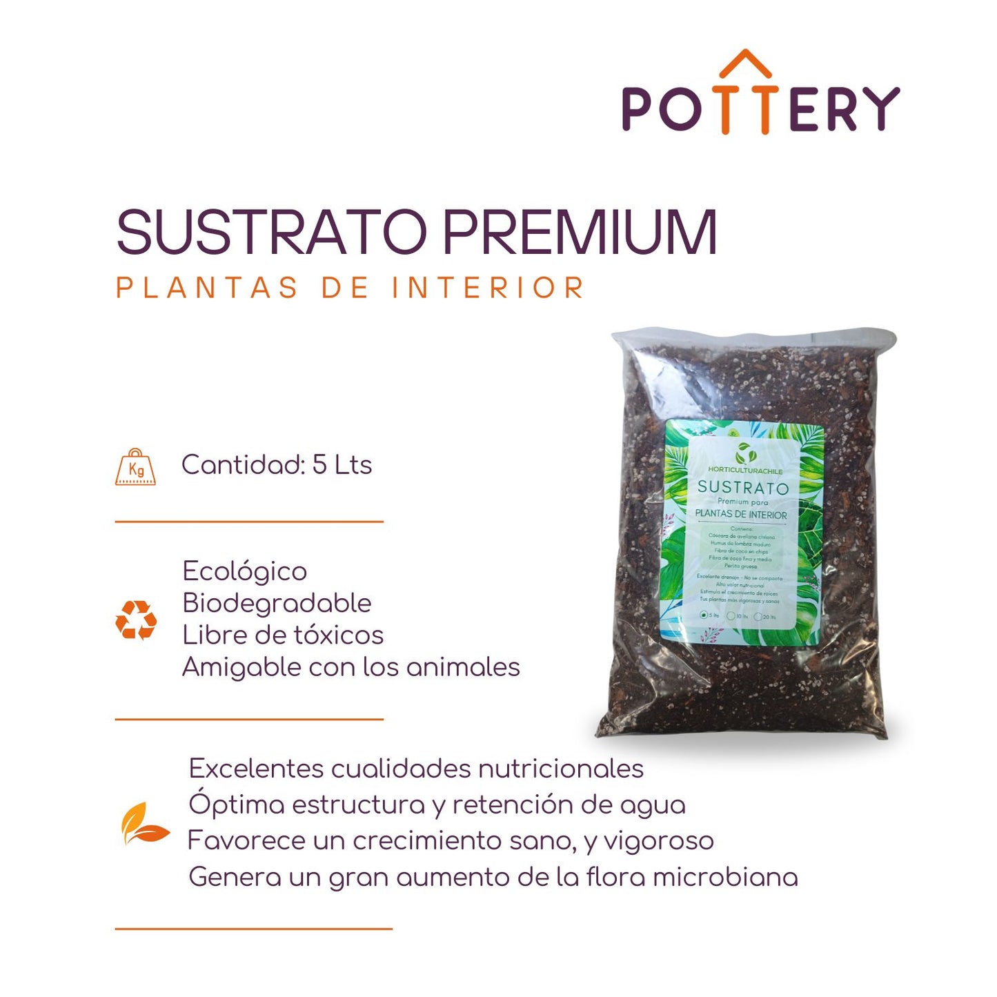 Sustrato Premium para Plantas de Interior 5 lts