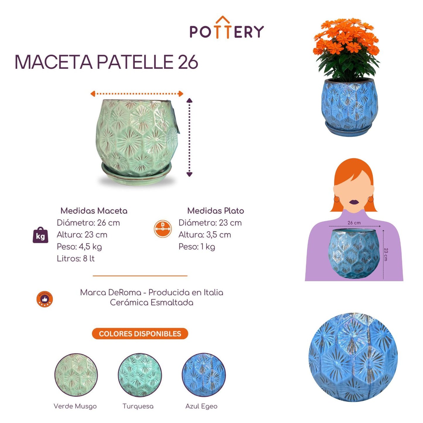 Macetero Patelle 26 con Plato
