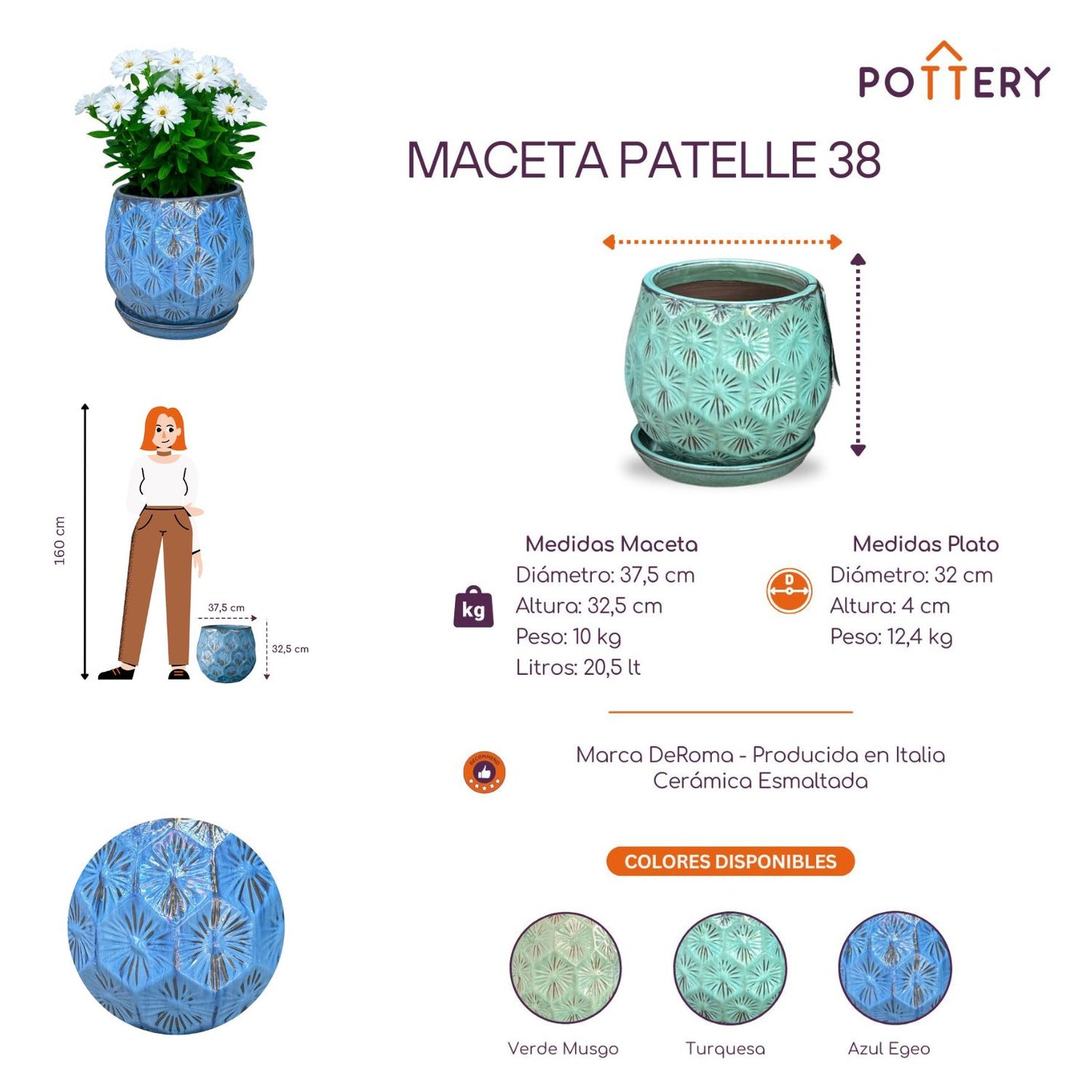 Macetero Patelle 38 con Plato