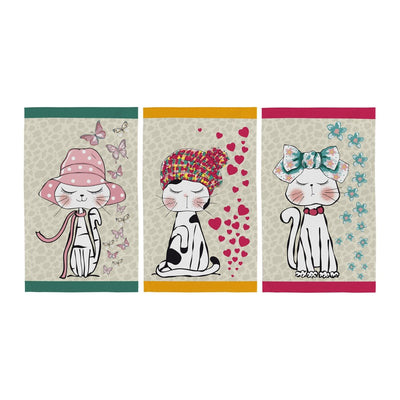 Set 3 Paños de Cocina Gatitas 220 g/m² - 100% Algodón Teka