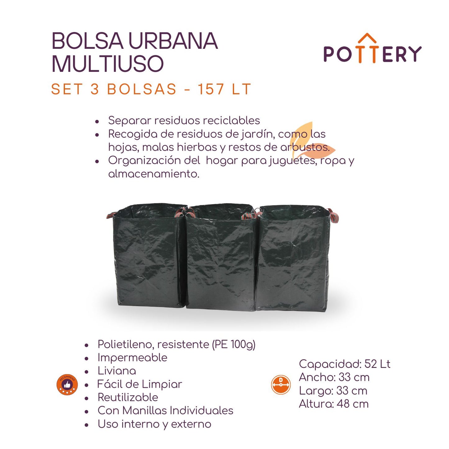 Set 3 Bolsas para Reciclaje - Multiuso PE 157Lts