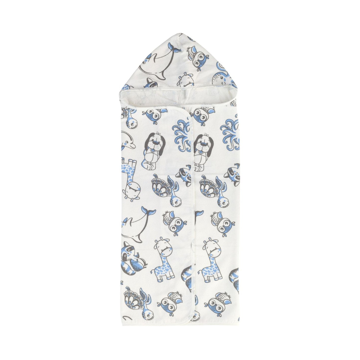 Toalla Capucha De Algodón Estampada Bichos Azules - 75 x 90cm - 300 g/m²
