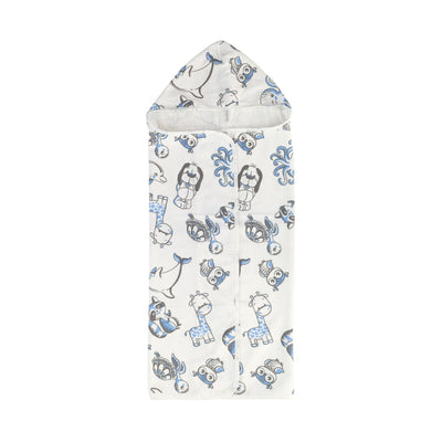Toalla Capucha De Algodón Estampada Bichos Azules - 75 x 90cm - 300 g/m²
