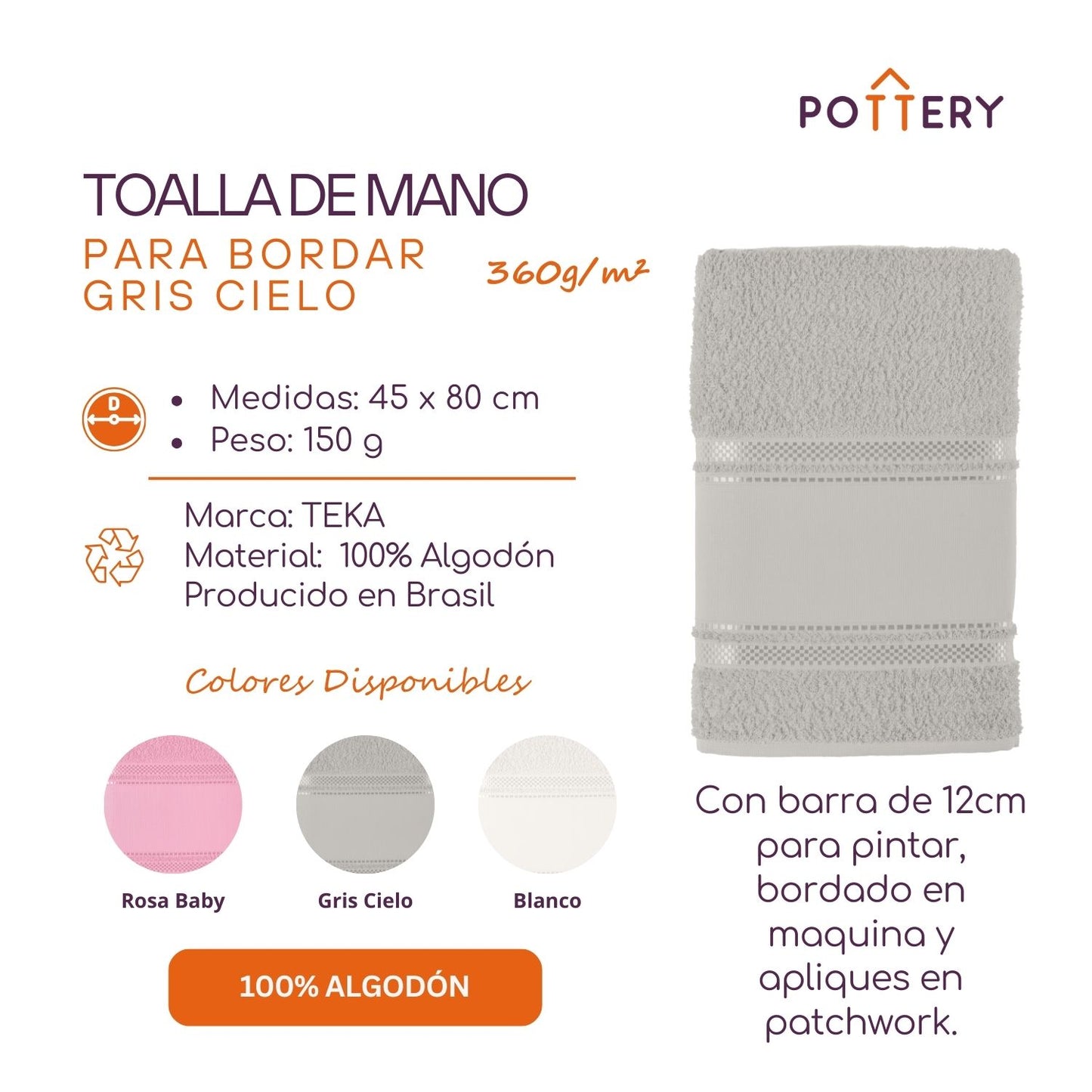 Toalla de Rostro para Pintar Valentine - 100% Algodón - 360g/m² - Teka